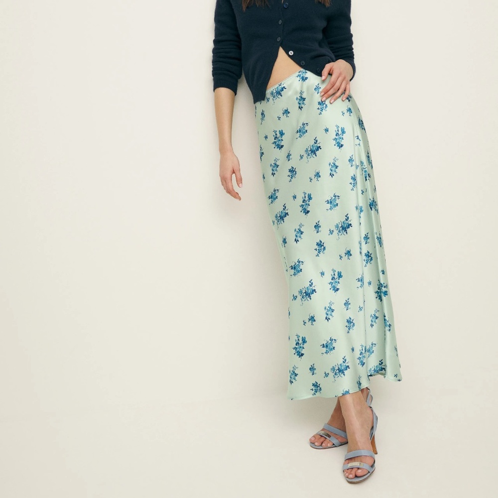 Reformation Layla Silk Skirt Blue - Size 4